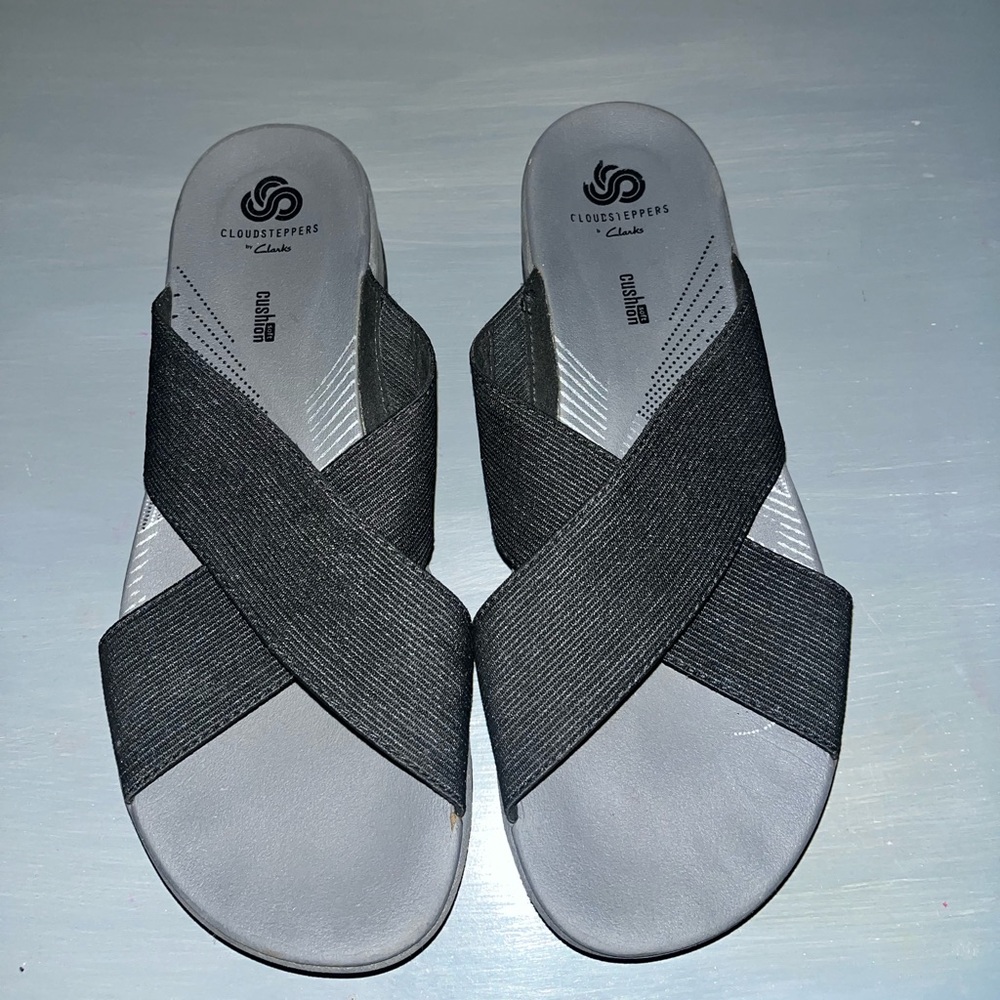 Cloudsteppers by Clarks Black and Gray Cross-Strap Sandals